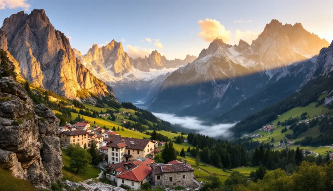Villages pittoresques baignés par la lumière douce du crépuscule.